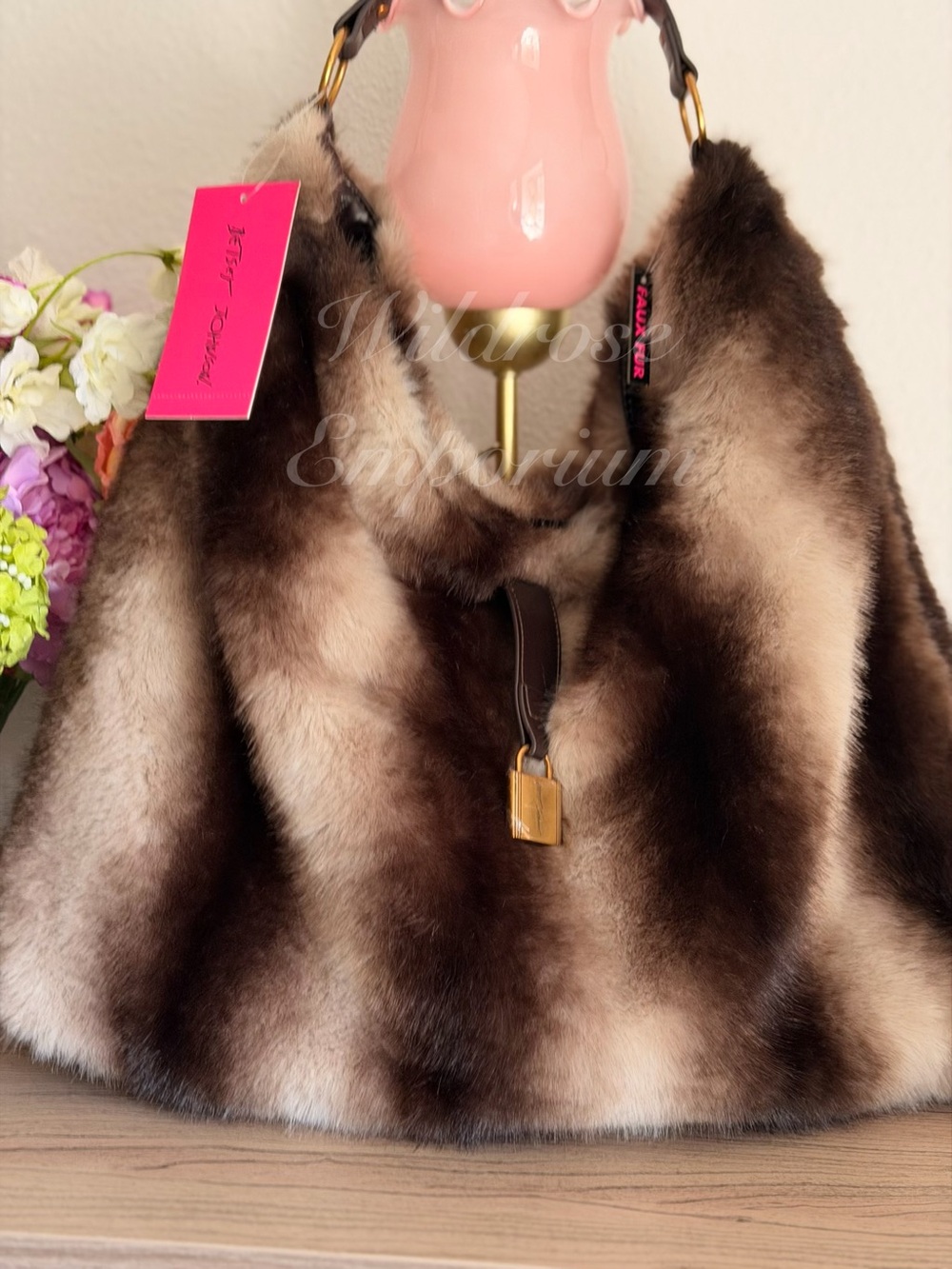 BETSEY JOHNSON SOFT FAUX FUR SHAG PURSE TOTE BAG